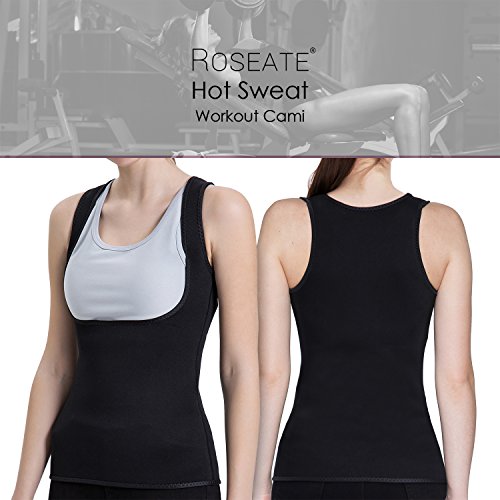 Roseate Faja Reductora Mujer Camisetas Sauna Chaleco Neopreno de Sudoración para Deporte Forma de Cuerpo y Sudor Caliente sin Cremallera/Cierre de Gancho (XL, Negro2)