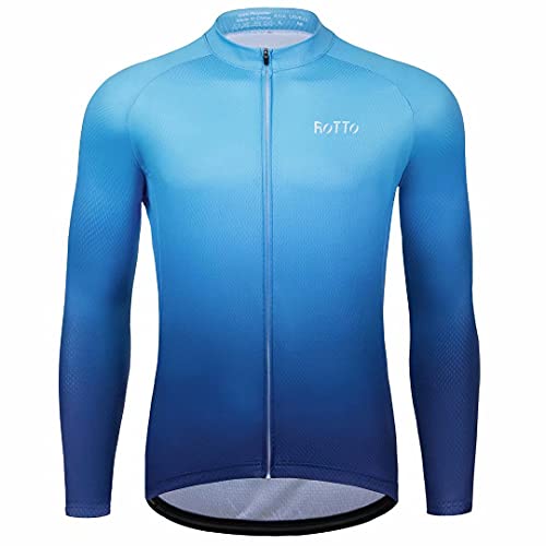 ROTTO Maillot Ciclismo Hombre Camiseta Ciclismo Manga Larga con Bolsillo Serie de degradados