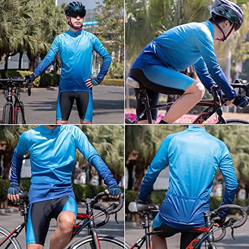 ROTTO Maillot Ciclismo Hombre Camiseta Ciclismo Manga Larga con Bolsillo Serie de degradados