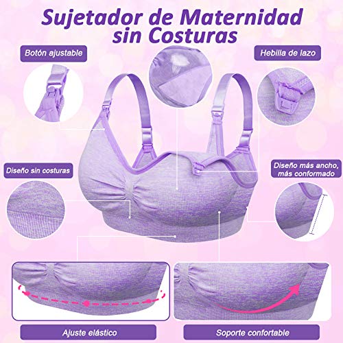 Rovtop Sujetador de Lactancia para Mujer 3PCS- Sujetador de Maternidad sin Costuras Hebilla Acolchada y Extendida (XL)