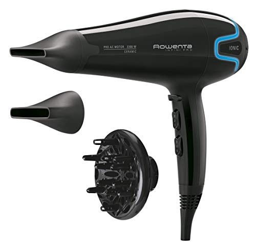 Rowenta Infinity Pro Beauty CV8730 - Secador profesional motor AC 2200W, Iónico , 2 boquillas concentradoras 6 y 8 mm, difusor, 2 velocidades y 3 temperaturas, botón aire frío, recubrimiento cerámico