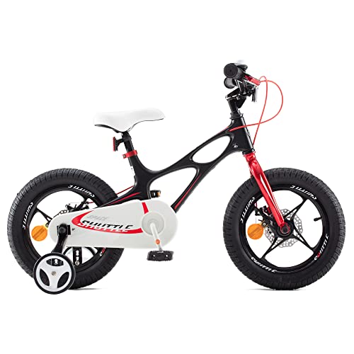 RoyalBaby Bicicleta Infantil para niños y niñas Bicicletas Infantiles Space Shuttle Ruedas auxiliares Bicicleta para niños Magnesio Bicicleta de Niño 14 Pulgadas Negro