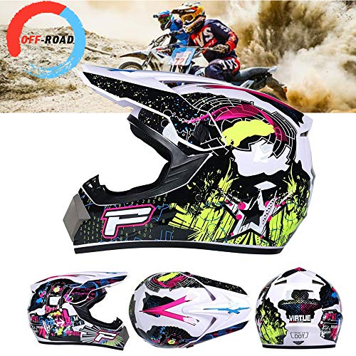 R&P Casco de motocross, para adultos, para exteriores, casco de bicicleta de montaña, de cara completa, para motocross, todoterreno, motocross, motociclismo （Negro brillante-blanco，S）