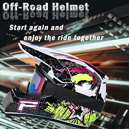 R&P Casco de motocross, para adultos, para exteriores, casco de bicicleta de montaña, de cara completa, para motocross, todoterreno, motocross, motociclismo （Negro brillante-blanco，S）