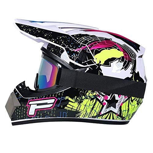 R&P Casco de motocross, para adultos, para exteriores, casco de bicicleta de montaña, de cara completa, para motocross, todoterreno, motocross, motociclismo （Negro brillante-blanco，S）