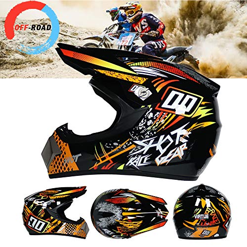 R&P Casco de motocross, para adultos, para exteriores, casco de bicicleta de montaña, de cara completa, para motocross, todoterreno, motocross, motociclismo （naranja，S）