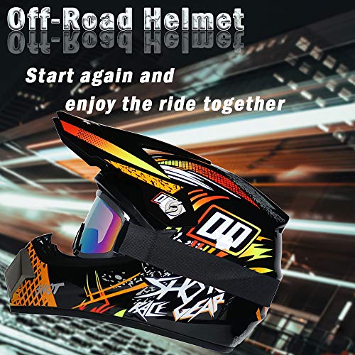 R&P Casco de motocross, para adultos, para exteriores, casco de bicicleta de montaña, de cara completa, para motocross, todoterreno, motocross, motociclismo （naranja，S）