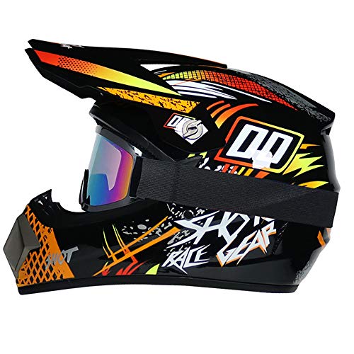 R&P Casco de motocross, para adultos, para exteriores, casco de bicicleta de montaña, de cara completa, para motocross, todoterreno, motocross, motociclismo （naranja，S）