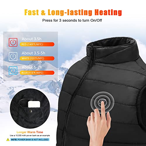 Rrtizan Chaleco con Calefacción Eléctrica USB, Chaqueta con 3 Niveles de Temperatura, Talla 3XL Chalecos de Invierno Cálidos para Caza, Exteriores, Senderismo, Camping (Sin Batería)