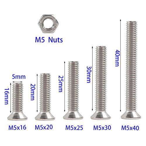 Rshuhx 150PCS M5 Tornillo y Tuerca Acero Inoxidable 304 Tornillo Avellanado Cruzar Tornillo Mecanico de Cabeza Plana Utilizado en Maquinaria y Autopartes Cabeceros de Cuna para Bebé Sillas Muebles