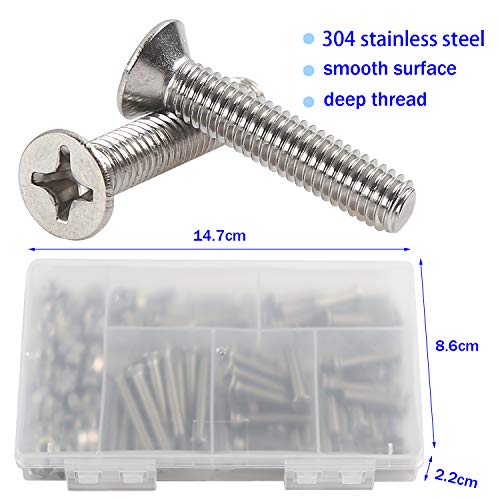 Rshuhx 150PCS M5 Tornillo y Tuerca Acero Inoxidable 304 Tornillo Avellanado Cruzar Tornillo Mecanico de Cabeza Plana Utilizado en Maquinaria y Autopartes Cabeceros de Cuna para Bebé Sillas Muebles