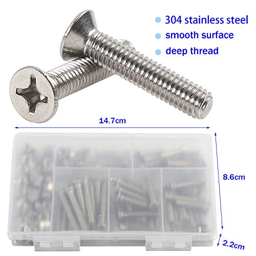 Rshuhx 150PCS M5 Tornillo y Tuerca Acero Inoxidable 304 Tornillo Avellanado Cruzar Tornillo Mecanico de Cabeza Plana Utilizado en Maquinaria y Autopartes Cabeceros de Cuna para Bebé Sillas Muebles