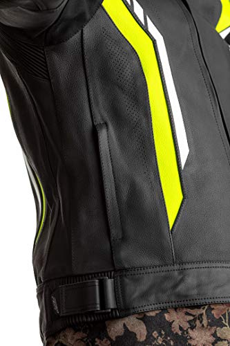 RST Axis CE Hombres Negro, FLO Amarillo, Blanco Chaqueta De Moto De Cuero EU 56