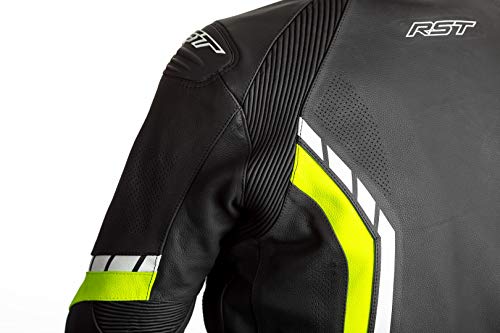 RST Axis CE Hombres Negro, FLO Amarillo, Blanco Chaqueta De Moto De Cuero EU 56