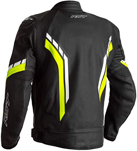 RST Axis CE Hombres Negro, FLO Amarillo, Blanco Chaqueta De Moto De Cuero EU 56