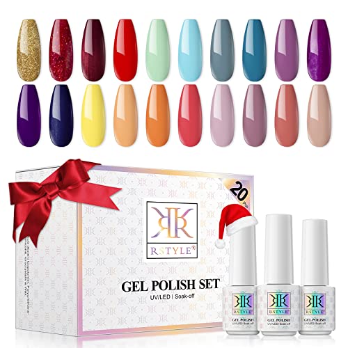 RSTYLE Esmaltes Semipermanentes, 20 Colores Esmaltes Pintauñas Permanentes para Uñas Kit Gel Nail Polish Set Esmaltes en Gel Manicura Soak off UV LED 5ml (Roja)