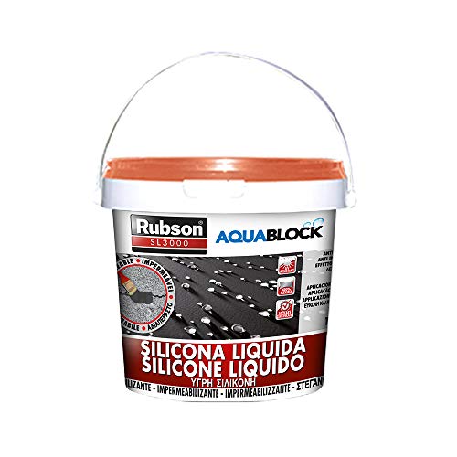 Rubson Aquablock SL3000 Silicona Líquida teja, impermeabilizante líquido para prevenir y reparar goteras y humedades, silicona elástica con tecnología Silicotec, 1 x 1 kg