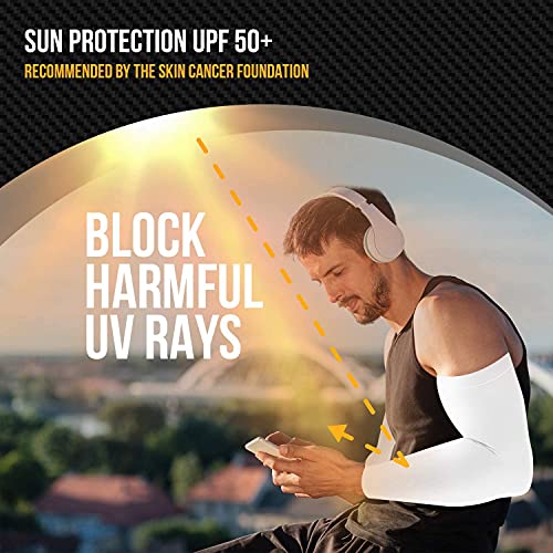 Ruiuzioong Mangas para brazos para hombres y mujeres, protección solar, compresión UPF 50, baloncesto, correr (2 pares de blanco)