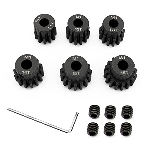 RUIZHI Mod 1 Engranaje de Piñón, 5mm 11T 12T 13T 14T 15T 16T Juego de Engranajes de Piñón de Motor con Llave Hexagonal para Coche Modelo 1/8 RC