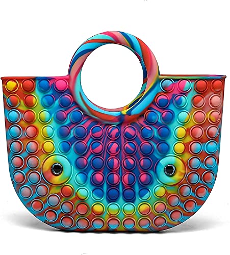 Runmeihe Bolso de juguete Fidget, bolso de mano de juguete sensorial de hoyuelos simple, bolso de hombro de juguete Popper Fidget de alivio de la ansiedad, bolsos de mano de arcoíris para mujeres