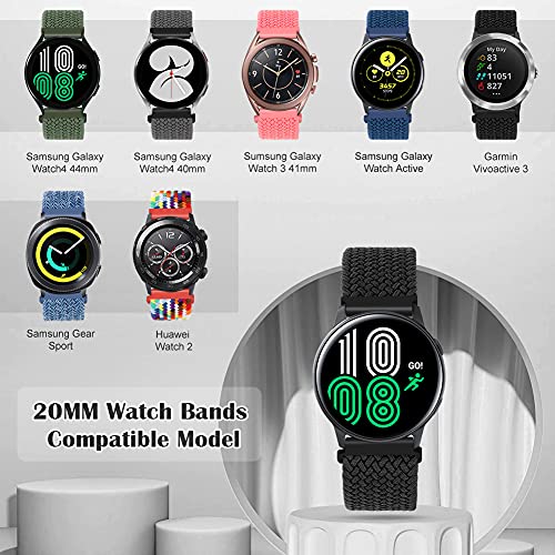 Runostrich Pulsera trenzada de 20 mm Solo Loop compatible con Samsung Galaxy Watch3 41 mm/Active2 44 mm 40 mm/Galaxy Watch 42 mm/Gear Sport Nylon Elástica Pulsera de repuesto para hombre y mujer,