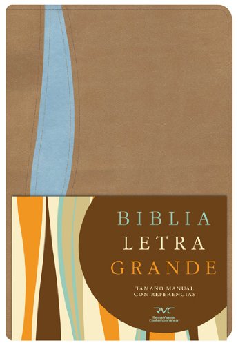 RVC Biblia Letra Grande Tamano Manual, tostado/azul simil piel con indice
