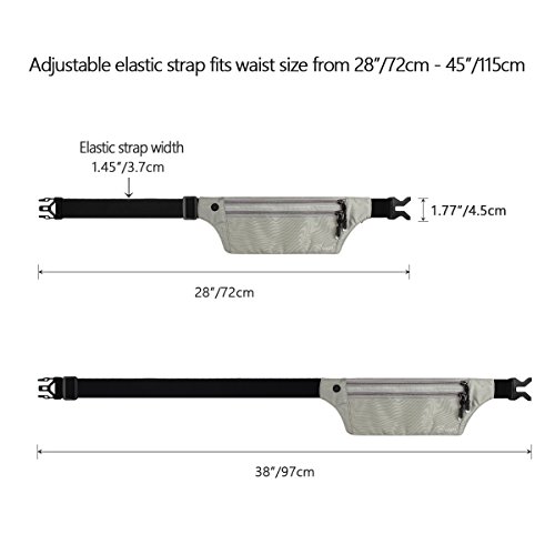 Ryaco Cinturón de Viaje para Dinero con Bloqueo RFID - Riñonera Antirrobo Cartera de Viaje y Portapasaporte - Fácil de Esconder Cintura Bolso Riñonera Deportiva para Hombre y Mujer (Gris Claro)