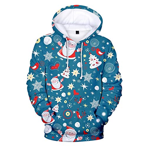 RYTEJFES Sudadera unisex con capucha para hombre y mujer, de Navidad, impresión 3D, con capucha, manga larga, cordón, sudadera con capucha, A1-azul., XL