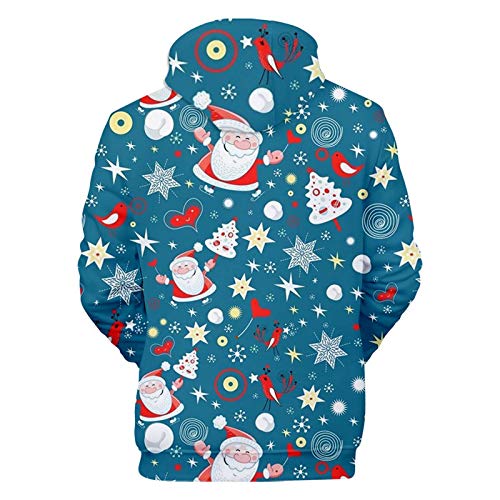 RYTEJFES Sudadera unisex con capucha para hombre y mujer, de Navidad, impresión 3D, con capucha, manga larga, cordón, sudadera con capucha, A1-azul., XL