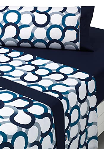 SABANALIA - Juego de sábanas Estampadas Aros (Disponible en Varios tamaños y Colores), Cama 160, Azul