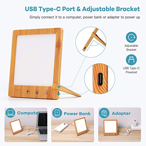 SAD Light Therapy Lamp 10000 Lux, lámpara de luz diurna de grano de madera ayuda a combatir el trastorno afectivo estacional, lámpara portátil de energía solar natural con función de temporizador