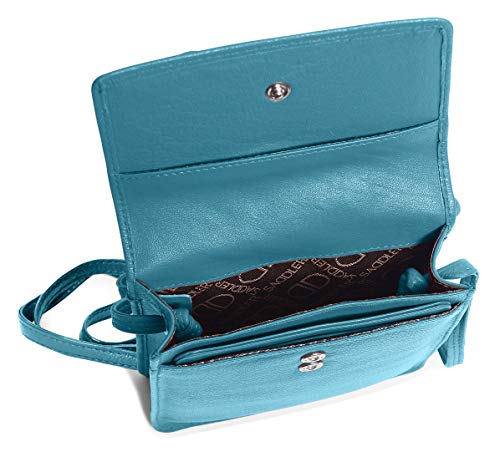 SADDLER Bolso de viaje de cuero protegido RFID para mujer con cuerpo cruzado extraíble titular de la tarjeta de crédito | Bolso de la honda del diseñador, (Azul turquesa), Talla única