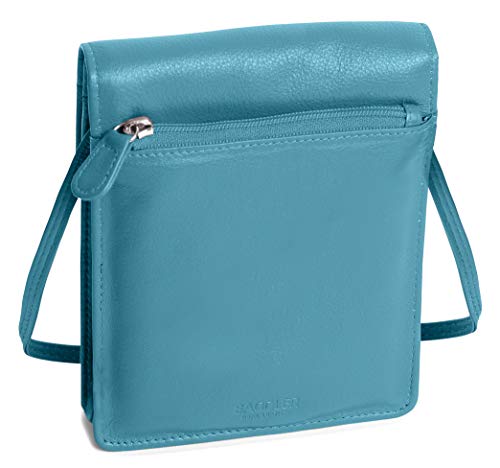 SADDLER Bolso de viaje de cuero protegido RFID para mujer con cuerpo cruzado extraíble titular de la tarjeta de crédito | Bolso de la honda del diseñador, (Azul turquesa), Talla única