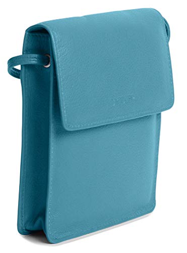 SADDLER Bolso de viaje de cuero protegido RFID para mujer con cuerpo cruzado extraíble titular de la tarjeta de crédito | Bolso de la honda del diseñador, (Azul turquesa), Talla única