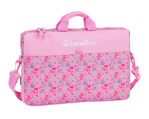 safta 612053461 Funda para portátil o Tablet 15,6" con asa Bandolera Benetton, Rosa