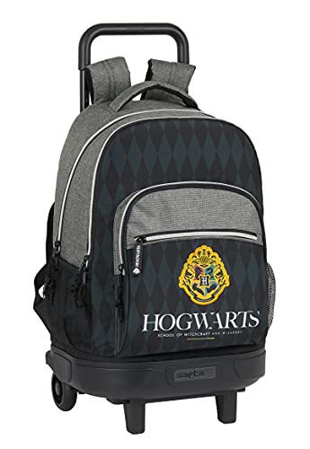 Safta Mochila Escolar con Carro Incluido y Espalda Acolchada de Harry Potter Hogwarts, 330x220x450 mm, Negro/Gris
