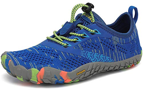 SAGUARO Barefoot Zapatillas de Trail Running Niños Niñas Minimalistas Zapatos de Deporte Antideslizantes Calzado Descalzos para Fitness Caminar Correr en Asfalto Montaña Senderismo Agua, Azul, 33 EU