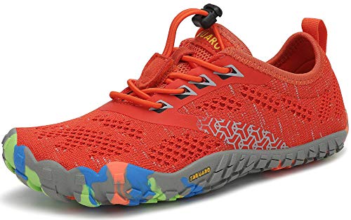 SAGUARO Barefoot Zapatillas de Trail Running Niños Niñas Minimalistas Zapatos de Deporte Antideslizantes Calzado Descalzos para Fitness Caminar Correr en Asfalto Montaña Senderismo, Naranja, 33 EU