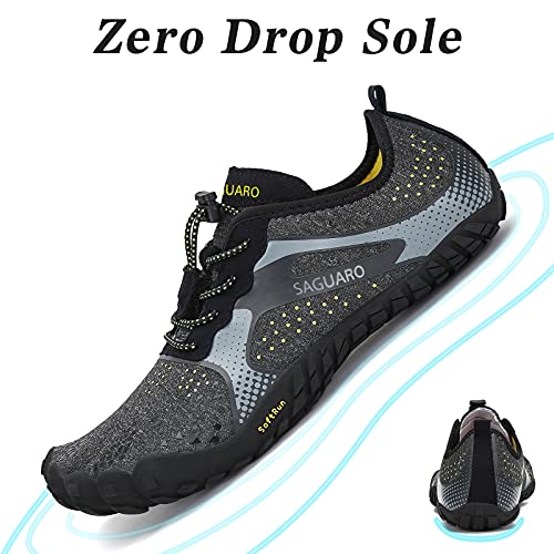 SAGUARO Hombre Mujer Barefoot Zapatillas de Trail Running Minimalistas Zapatillas de Deporte Fitness Gimnasio Caminar Zapatos Descalzos para Correr en Montaña Asfalto Escarpines de Agua, Negro, 43 EU