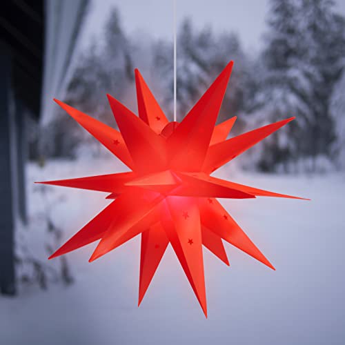 SALCAR Estrella Luminosa Roja 3D con Luz LED Roja Cálida,Luz de Estrella Plegable Para Ventana y Decoración Navideña del Hogar