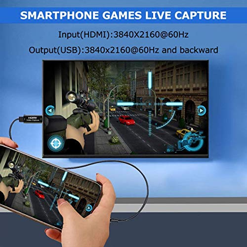 Salley Capturadora de Video HDMI, 4K HDMI a USB 3.0 Convertidor Video, Audio Capture Record a DSLR Action CAM, HDMI Vídeo Game Capture 1080P 60FPS para Edite Video/Juego/Transmisión (Black)