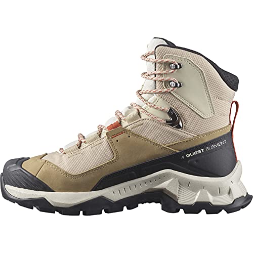 Salomon Quest Element Gore-Tex (impermeable) Mujer Zapatos de trekking, Beige (Safari/Vanilla Ice/Mec Orange), 43 ⅓ EU