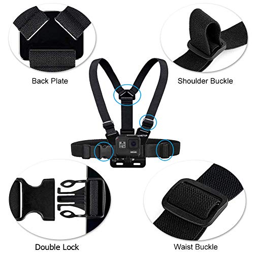 Sametop Arnés Correa de Pecho Chest Mount Harness Compatible con GoPro Hero 10, 9, 8, Hero 7 Black, 7 Silver, 7 White, Hero 6, 5, 4, Session, 3+, 3, 2, 1, Hero (2018), Fusion, Cámaras de acción DJI Osmo Cameras