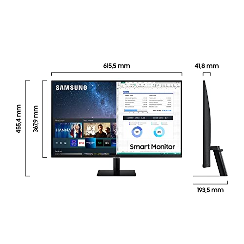 Samsung LS27AM502NRXEN - Monitor Samsung Smart M5 de 27'' Full HD, 1920x1080, Altavoces, Conectividad Móvil, Mando a Distancia y Aplicaciones de Smart TV (Netflix, Prime TV, Youtube) y TV Plus