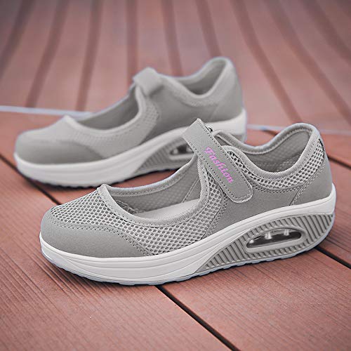 Sandalias para Mujer Malla Merceditas Plataforma Ligero Zapatillas Sneaker Casual Zapatos de Deporte Mocasines Negros Veran