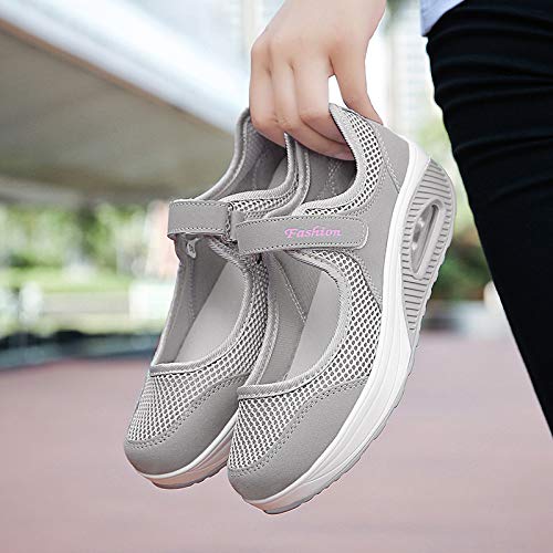 Sandalias para Mujer Malla Merceditas Plataforma Ligero Zapatillas Sneaker Casual Zapatos de Deporte Mocasines Negros Veran