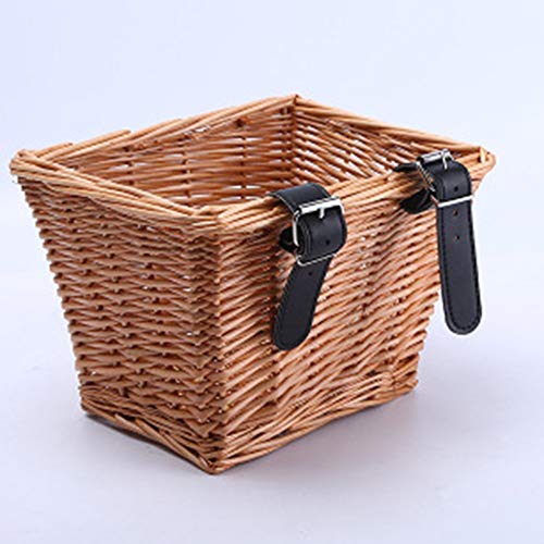 Sansund - Cesta de mimbre para bicicleta en forma de D, cesta de la compra con correas de cuero, resistente cesta de almacenamiento para bicicleta, tamaño Large