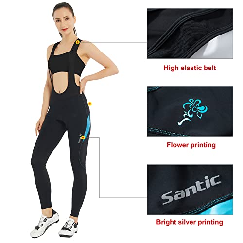 Santic Culote Ciclismo Mujer Largo Culote Bicicleta Montaña/MTB con Badana con Tirante con Bolsillo Azul EU M