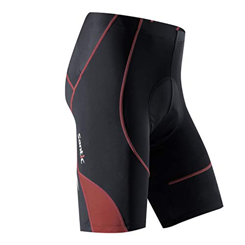 Santic Pantalon Ciclismo Hombre Corto Pantalones Bicicleta Hombre Montaña/MTB Acolchado con Badana/Almohadilla Vino EU L