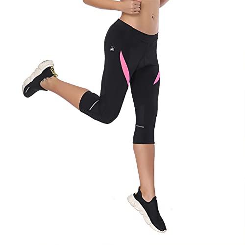 Santic Pantalones Cortos Ciclismo Mujer con Badana 3/4 Pantalon Bicicleta Mujer con Badana/Protecciones Rosa EU S